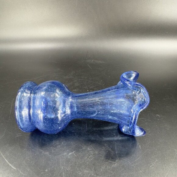 Vintage Hand Blown Cobalt Blue Bud Vase Ruffled Edges Hand Made Glass Decor VTG - Picture 10 of 14